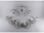 Régi kék virágmintás 5 személyes Zsolnay porcelán teáskészlet 14 darab