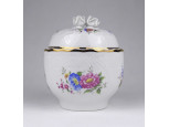 Nagyméretű Hajnalka mintás, aranyozott Hollóházi porcelán bonbonier 13 x 11.4 cm