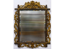 Antik nagyméretű sárkányos címerpajzsos faragott fakeretes florentin tükör 120 x 95 cm