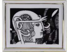 Hollóházi falikép Szász Endre porcelán sisakos férfi portré eredeti dobozában 15 x 12 cm