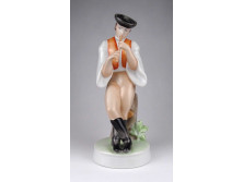 Régi Zsolnay furulyázó legény porcelán figura 27 cm