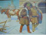 Hódi Géza téli orosz lovas életkép