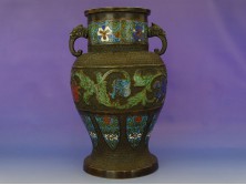 Antik jelzett japán bronz füles váza 30 cm