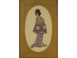 Régi japán gésa selyemkép 38 x 29 cm